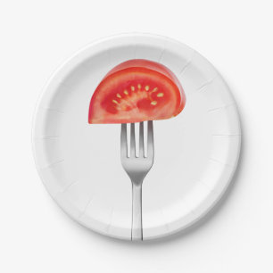 Tomatenstück auf Gabel Pappteller