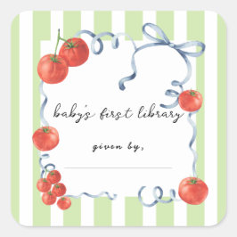 Tomato Baby Dusche erste Bibliothek Quadratischer Aufkleber
