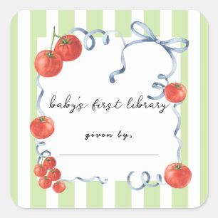 Tomato Baby Dusche erste Bibliothek Quadratischer Aufkleber