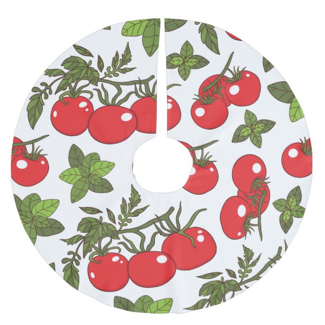 Tomato Basil Seamless Kitchen Muster Polyester Weihnachtsbaumdecke (Vorderseite)