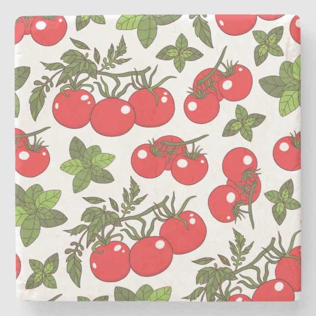 Tomato Basil Seamless Kitchen Muster Steinuntersetzer (Vorderseite)