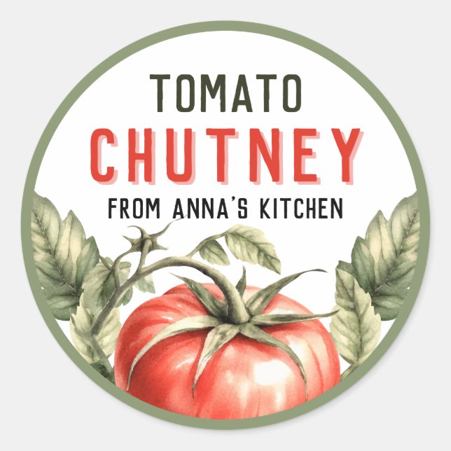 Tomato Chutney Canning Label Aquarelltomate Runder Aufkleber (Vorderseite)