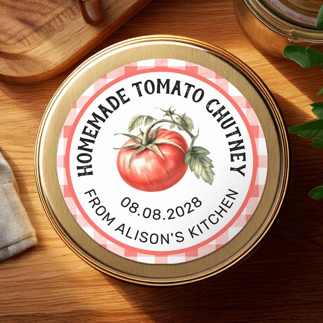 Tomato Chutney Canning Label Aquarelltomate Runder Aufkleber (Von Creator hochgeladen)