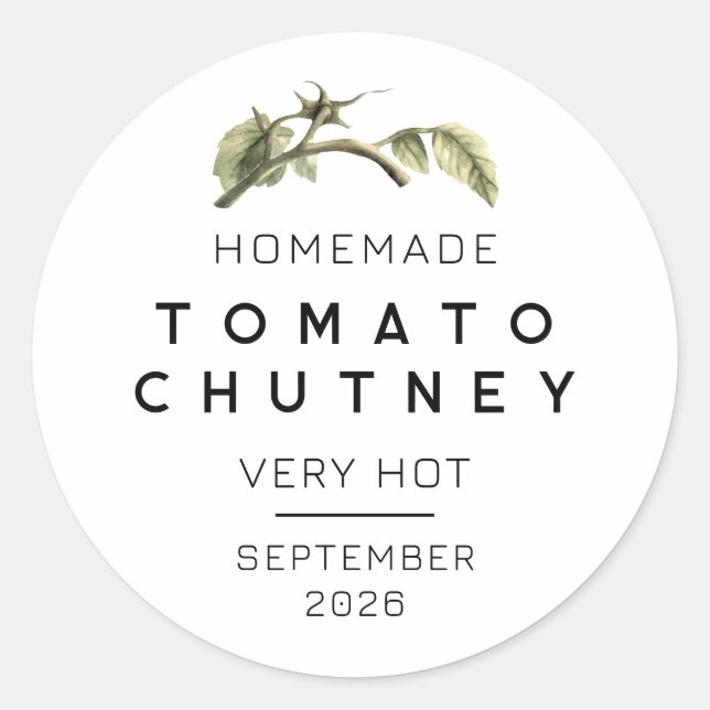 Tomato-Chutney-Etikett mit Aquarelltomatenblatt Runder Aufkleber (Vorderseite)