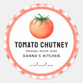 Tomato-Chutney-Konservenetikett mit karierte Ausfü Runder Aufkleber