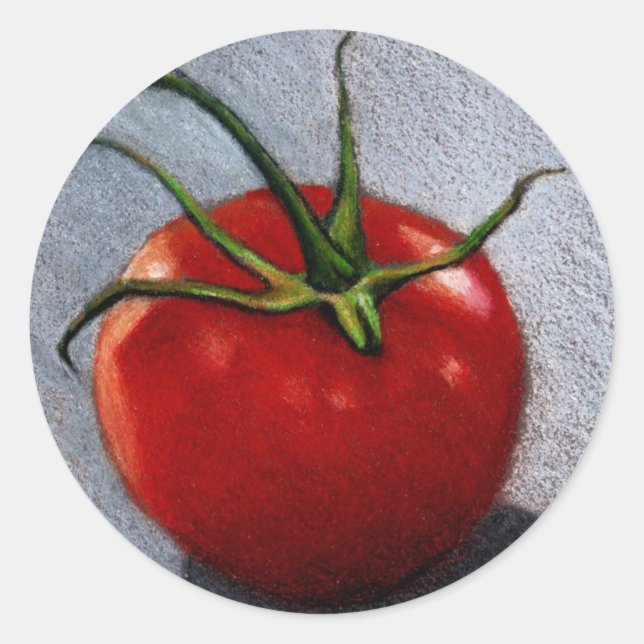 TOMATO IN FARBENCIL: KUNST RUNDER AUFKLEBER (Vorderseite)