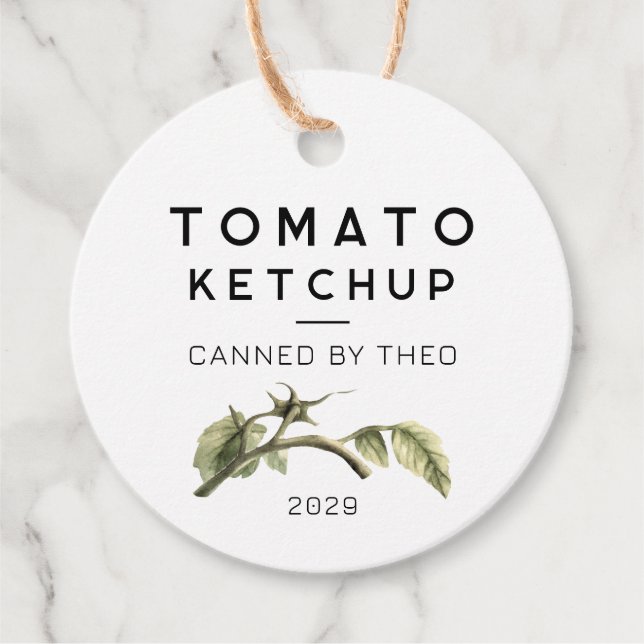 Tomato-Ketchup-Etikett mit Aquarellblättern Geschenkanhänger (Vorderseite)