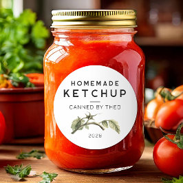 Tomato-Ketchup-Etikett mit Aquarellblättern Runder Aufkleber