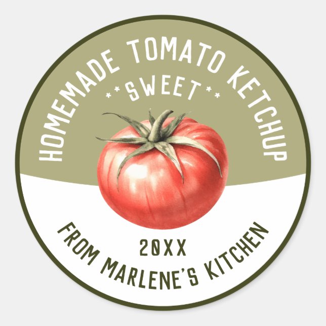 Tomato Ketchup, hausgemacht, zum Konservieren von  Runder Aufkleber (Vorderseite)