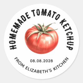 Tomato Ketchup Konserve mit Aquarelltomotor Runder Aufkleber