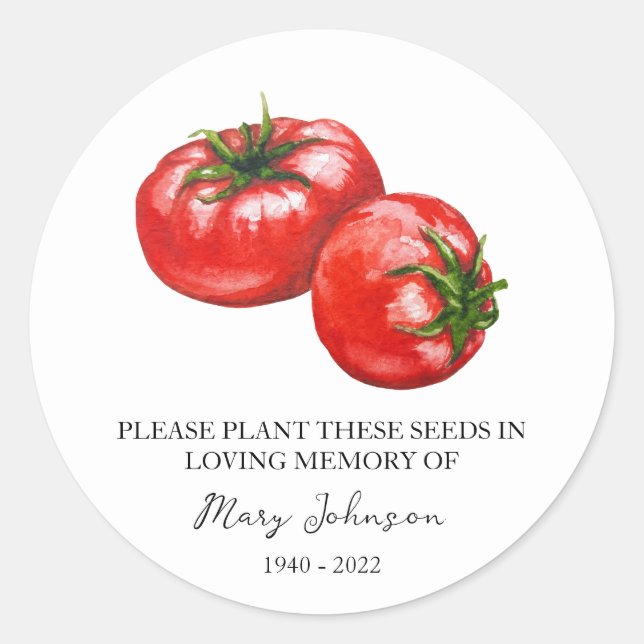 Tomato Memorial Beerdigung Saatpackung Runder Aufkleber (Vorderseite)