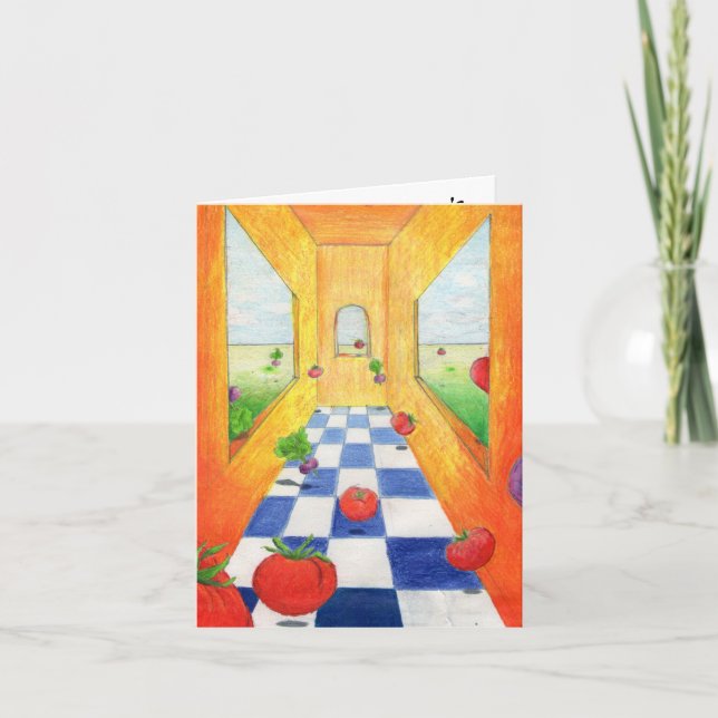 Tomato Radish Kitchen Note Card Scheckter Boden Karte (Vorderseite)