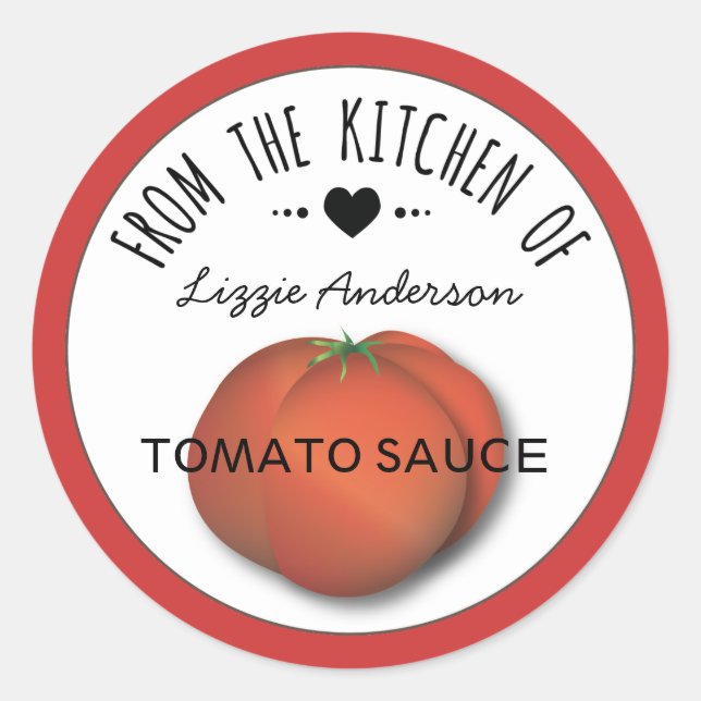 Tomato Red Modern from the Kitchen of Label Runder Aufkleber (Vorderseite)