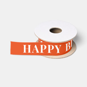 Tomato Red Simple Text Happy Birthday Satinband