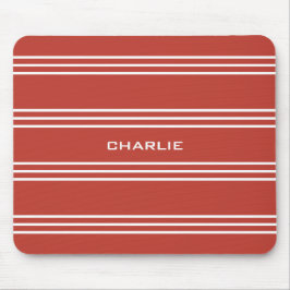 Tomato Red Stripes Custom Monogramm Mousepad
