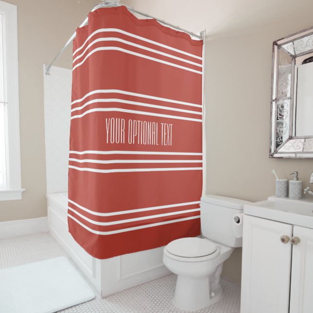 Tomato Red Stripes Custom Text Dusche Vorhang (Beispiel)
