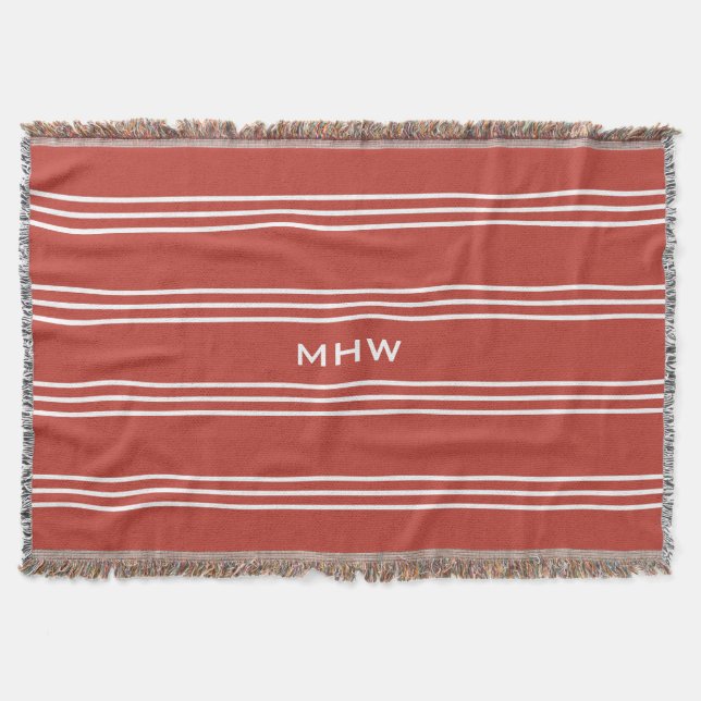 Tomato Red Stripes kundenspezifische Monogramm-Wur Decke (Vorderseite)