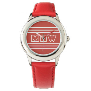 Tomato Red Stripes montres monogramme personnalisé