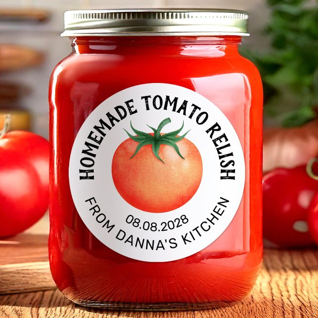 Tomato Relish canning label mit roter Tomatentechn Runder Aufkleber (Von Creator hochgeladen)