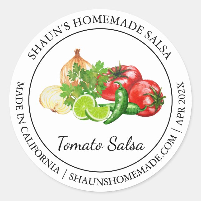 Tomato Salsa Modernes Label Runder Aufkleber (Vorderseite)
