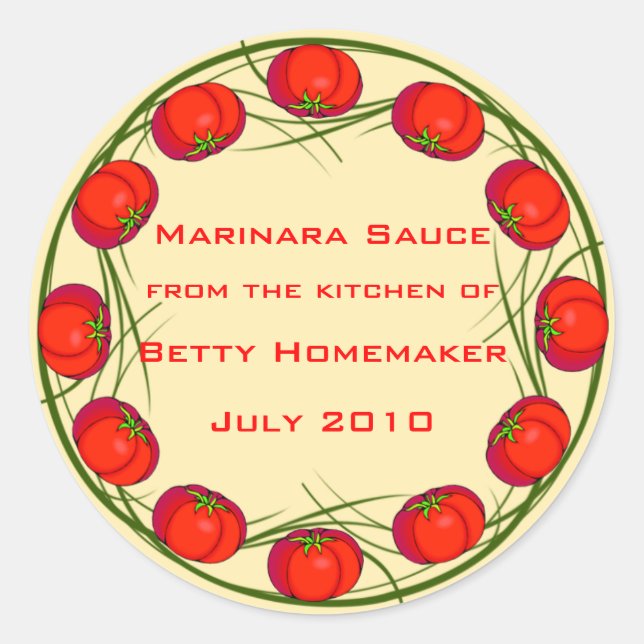 Tomato Sauce oder Marinara Sauce Labels Runder Aufkleber (Vorderseite)