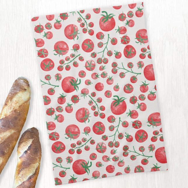 Tomato Watercolor Geschirrtuch (Fresh Mediterranean summer watercolor tomato pattern kitchen towel)