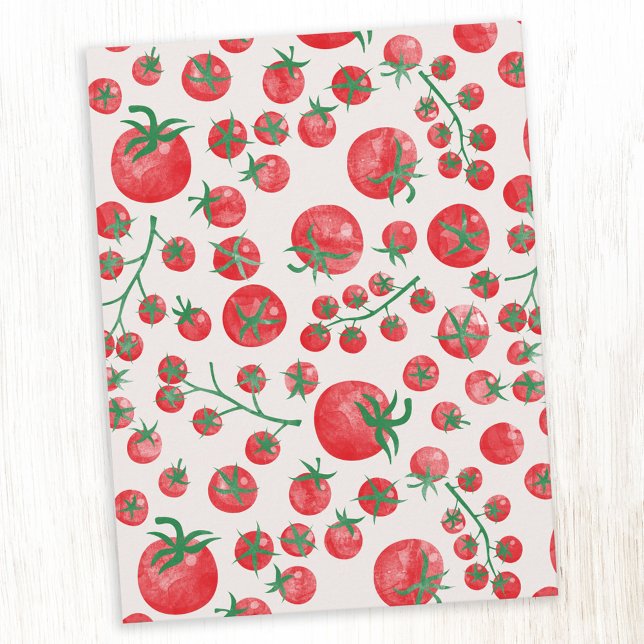 Tomato Watercolor Mediterranean Summer Pattern Postkarte (Watercolor tomato Mediterranean foodie postcards)