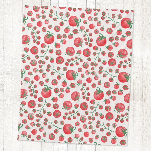 Tomato Watercolor Pattern Fleecedecke (Fun Mediterranean summer watercolor tomato pattern fleece blanket)