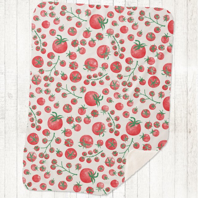 Tomato Watercolor Pattern Sherpadecke (Fun Mediterranean summer watercolor tomato pattern sherpa blanket)