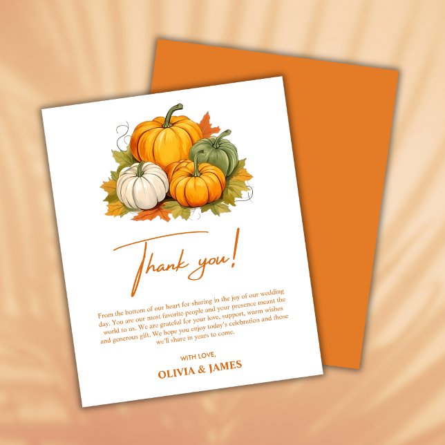 Tombe en amour Automne Citrouille Carte de remerci (Fall in Love Autumn Rustic Pumpkin Fall Wedding Thank You Card  )