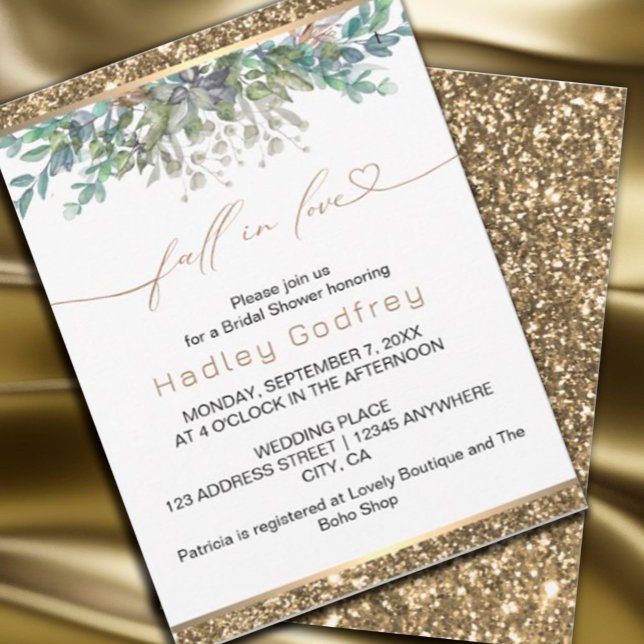 Tomber amoureux faire-part de mariage (#zazzlemade #weddinginvitation #fallinvitation #fallinlove #greenery,#leaves Eglittergoldinvitation)