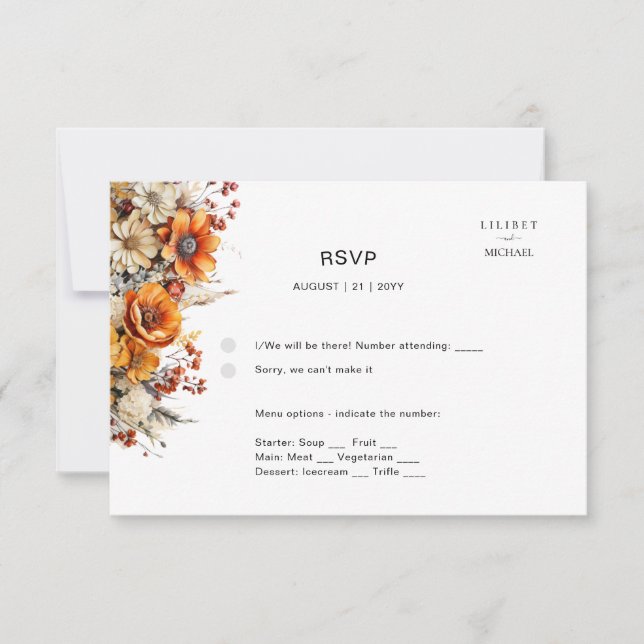 TOMBER FLORAL RSVP | ORANGE FLEURS | MARIAGE RUSTI (Devant)