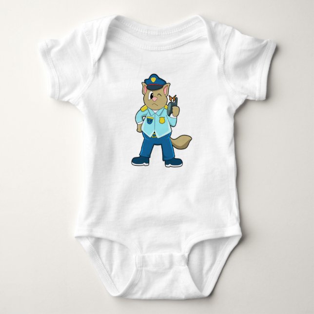 Tomcat als Polizeibeamter mit Uniform & Mikrofon Baby Strampler (Vorderseite)