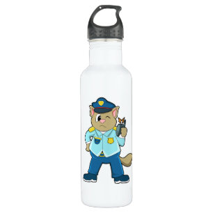Tomcat als Polizeibeamter mit Uniform & Mikrofon Edelstahlflasche