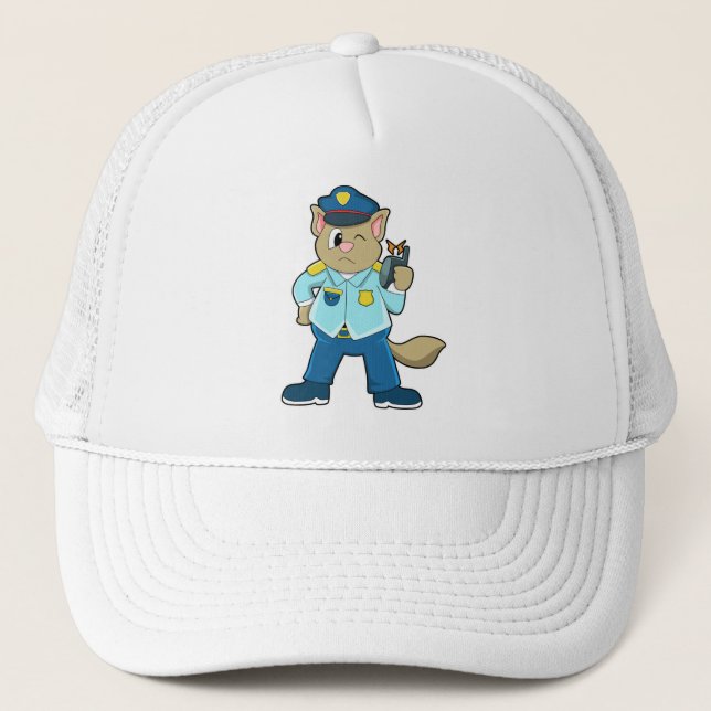 Tomcat als Polizeibeamter mit Uniform & Mikrofon Truckerkappe (Vorderseite)