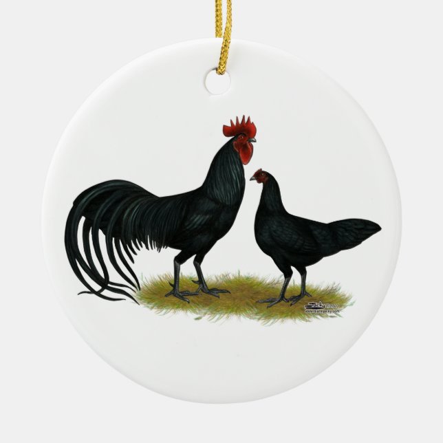 Tomeru Long Crower Chickens Keramikornament (Vorne)