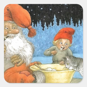 Tomte Nisse, alias Santa Clause Quadratischer Aufkleber