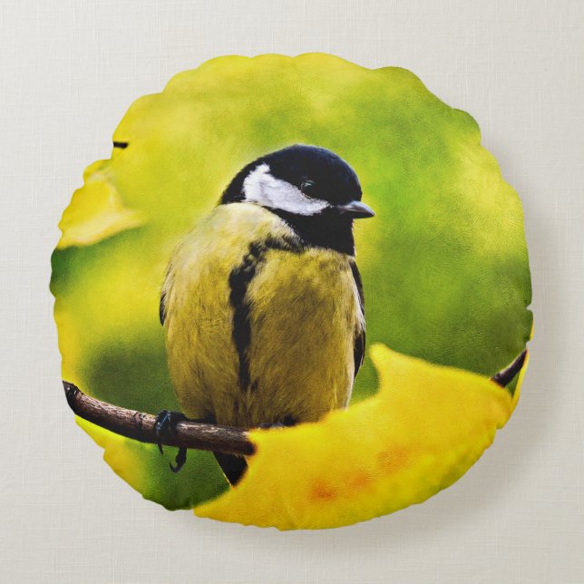 Tomtit - bis zur Saison verkleidet Rundes Kissen (Vorderseite)