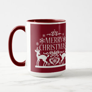 Ton-Tasse-Tiefes Rot der frohen Weihnacht-zwei Tasse