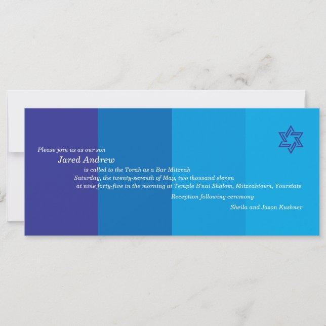 Tonal Blue Bar Mitzvah Einladung (Vorderseite)