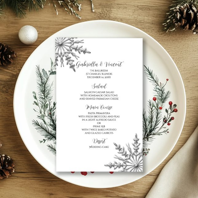 Tone Argent Snowflake Hiver Menu Mariage (Créateur téléchargé)