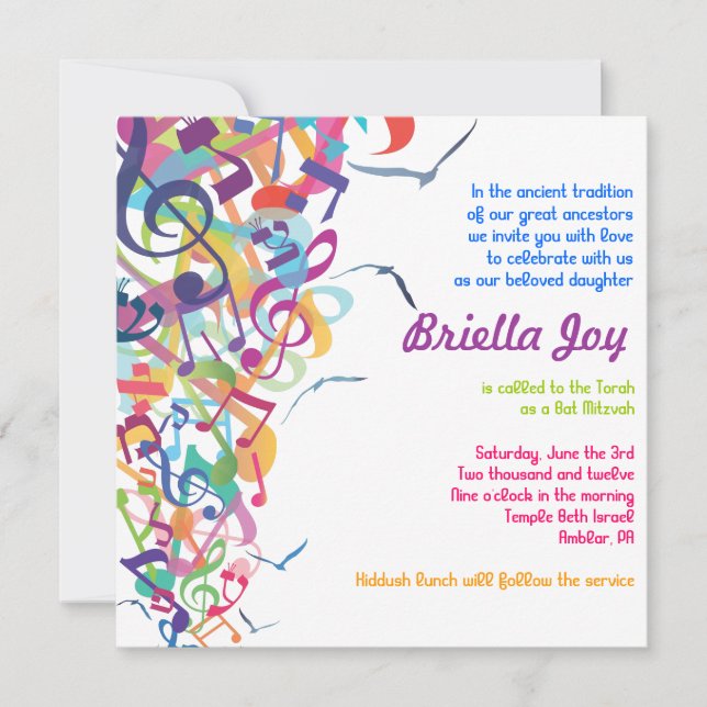 TÖNE der TORAH Schläger-Bar Mitzvah Einladung (Vorderseite)