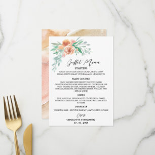 Tone Terre Aquarelle Floral Mariage Menu Buffet