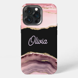 Töne von rosa Achat & Goldglitter - Monogramm iPhone 13 Pro Hülle