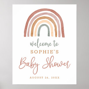 Tones Muted Boho Rainbow Baby shower Affiche de bi