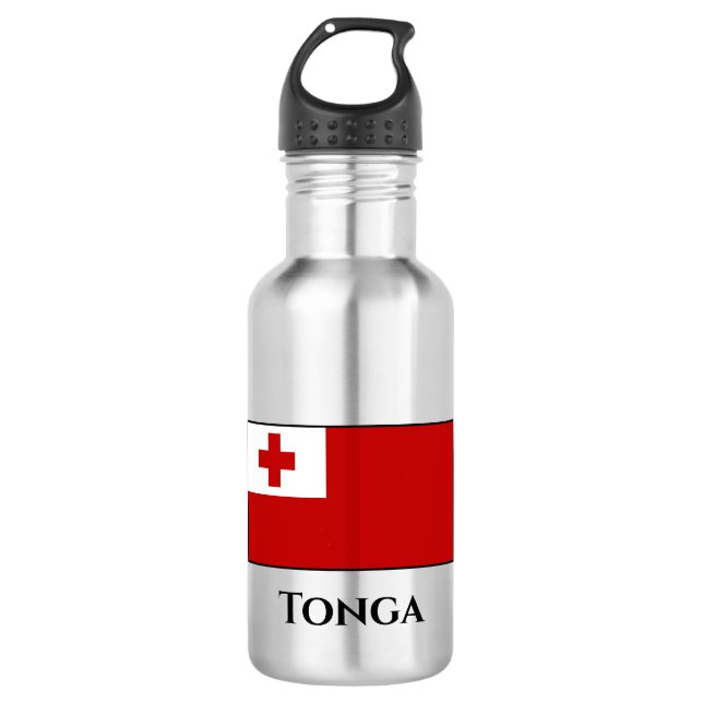 Tonga-Flagge Edelstahlflasche (Vorderseite)