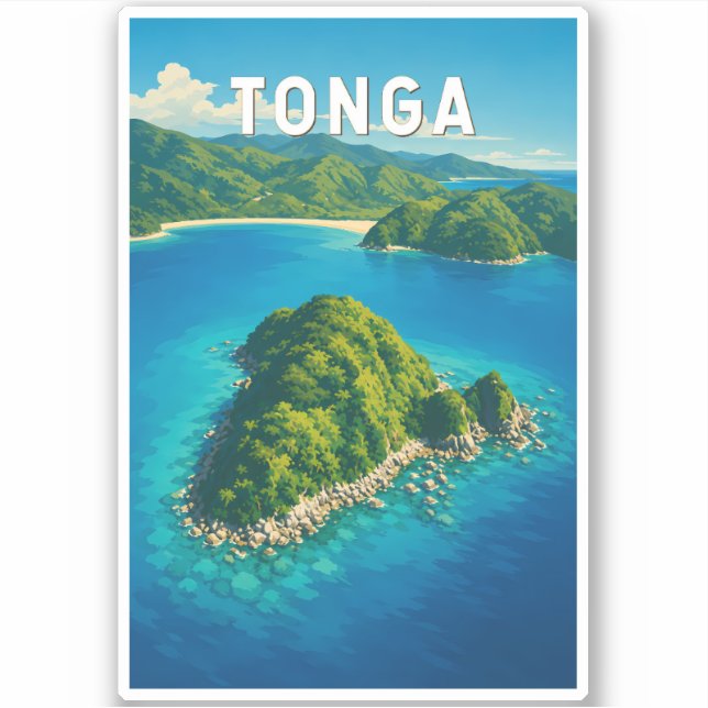 Tonga Illustrations Reise Kunst Vintage Aufkleber (Vorderseite)