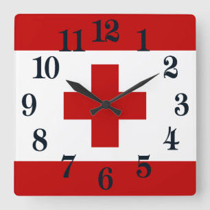 Tonga-Insel-Flaggen-rotes Kreuz Quadratische Wanduhr