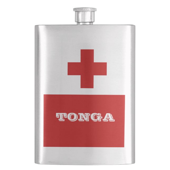 Tonga Island Flag Rotes Kreuz Flachmann (Vorderseite)