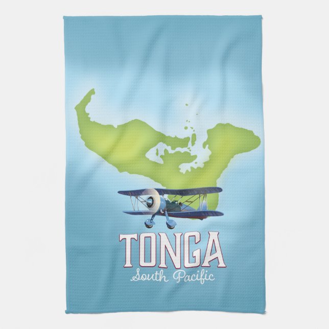 Tonga-Karte Flugreiseplakat Geschirrtuch (Vertikal)